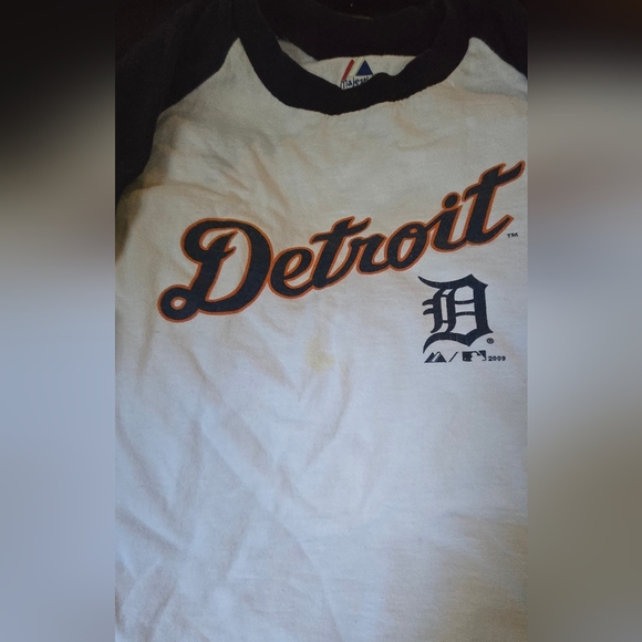 Detroit Baseball Navy Raglan Shirt Kids SzM By Magestic - Picture 4 of 7